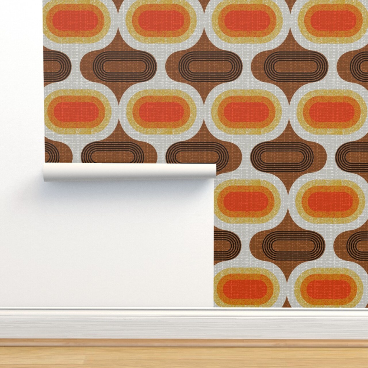Retro Orange Geometric Ogee Midcentury Faux Texture Jumbo Scale Custom Removable Wallpaper by Spoonflower Peel & Stick Wallpaper 2FT Wide